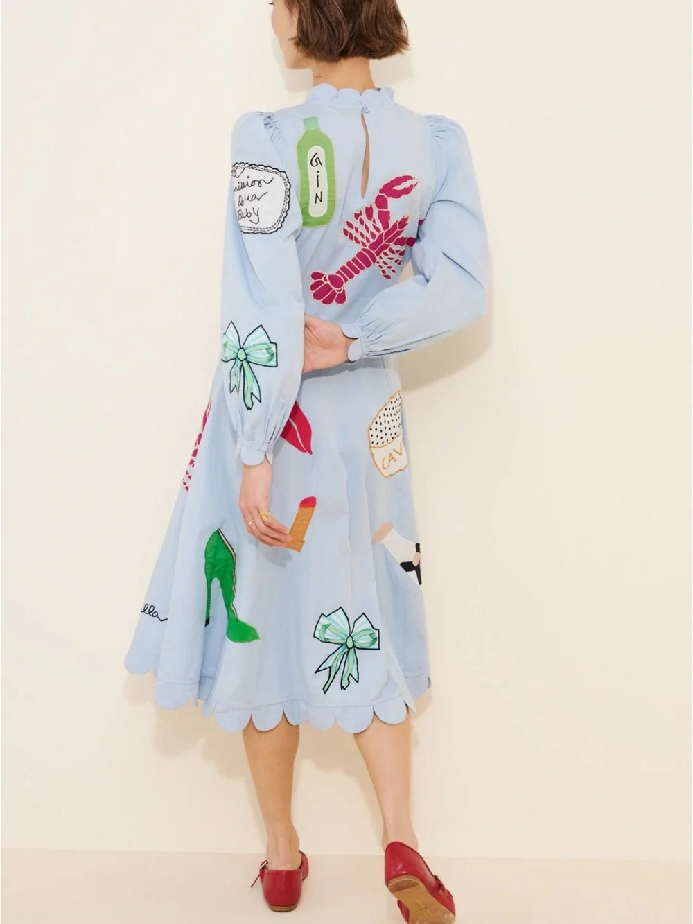 STELLA NOVA Handcrafted Embroidered Circus Midi Dress size XS